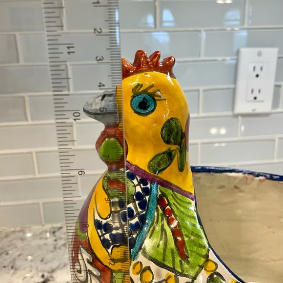 Vintage Hand-painted Mexican Talavera Ceramic Chicken Planter - Picture 9 of 11